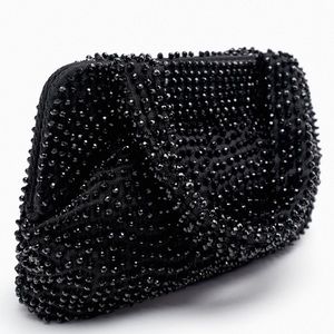 Zara Black BEADED MINI BUCKET BAG.